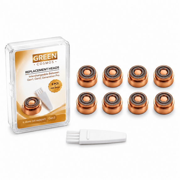 Green Cosmos Replacement Heads for Flawless Facial Hair Trimmer- 8 Pack