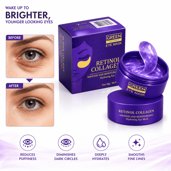 Retinol Collagen Under Eye Patches - Hydrogel Eye Pads (60 patches) with 95% Retinol & 5 Micro Collagen. Nourishing & Non Irritating Eye Gel Mask. Sealing Cap & Spatula Included.