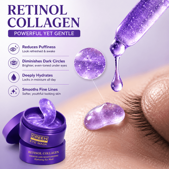 Retinol Collagen Under Eye Patches - Hydrogel Eye Pads (60 patches) with 95% Retinol & 5 Micro Collagen. Nourishing & Non Irritating Eye Gel Mask. Sealing Cap & Spatula Included.