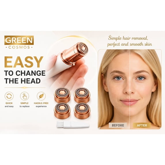 Green Cosmos Replacement Heads for Flawless Facial Hair Trimmer- 8 Pack